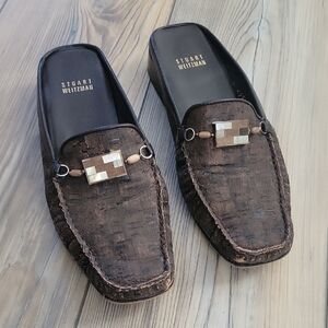Stuart Weitzman Dark Brown Slip-On Cork Loafers